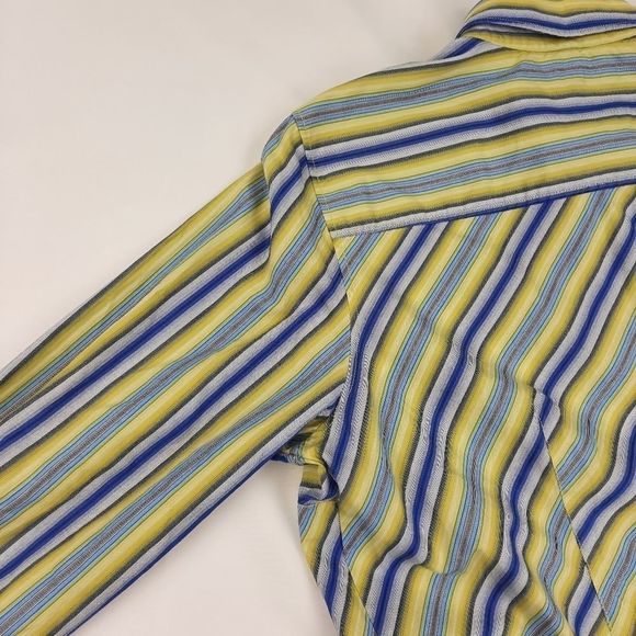 Tommy Hilfiger blouse womens 16 cotton double button diagonal stripe blue yellow - Picture 12 of 16